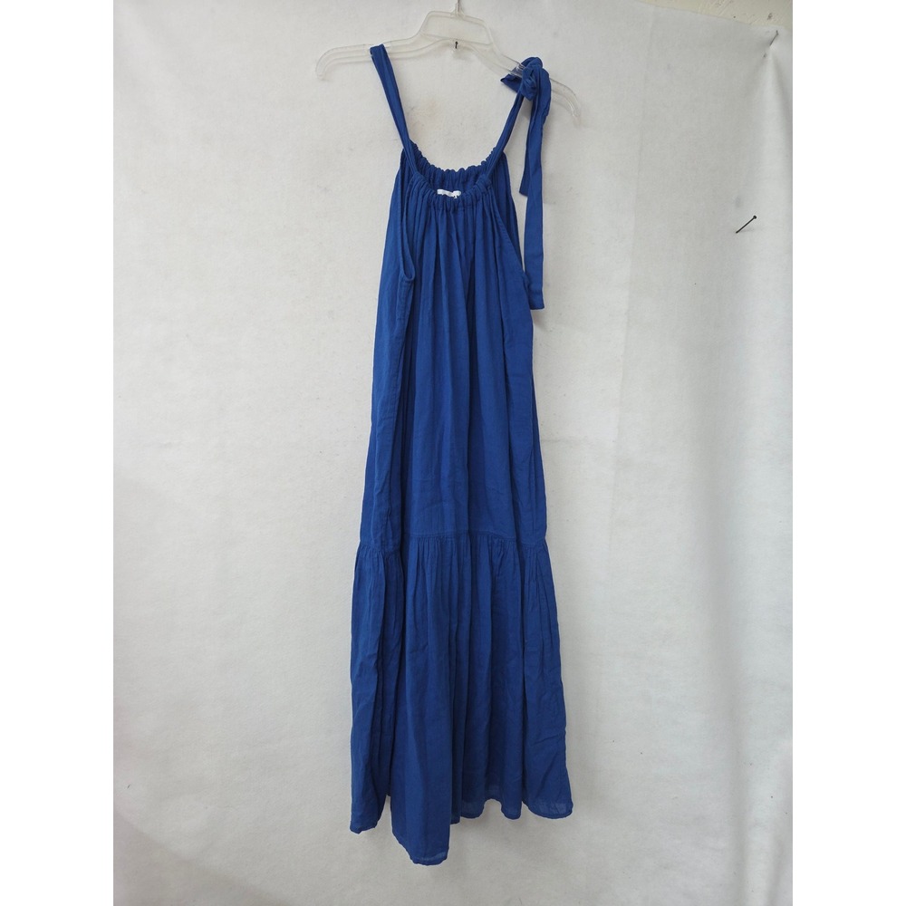 Apiece Apart Maxi Dress Women XL Blue Tiered Tie Shoulder Strap Cotton Lagenlook